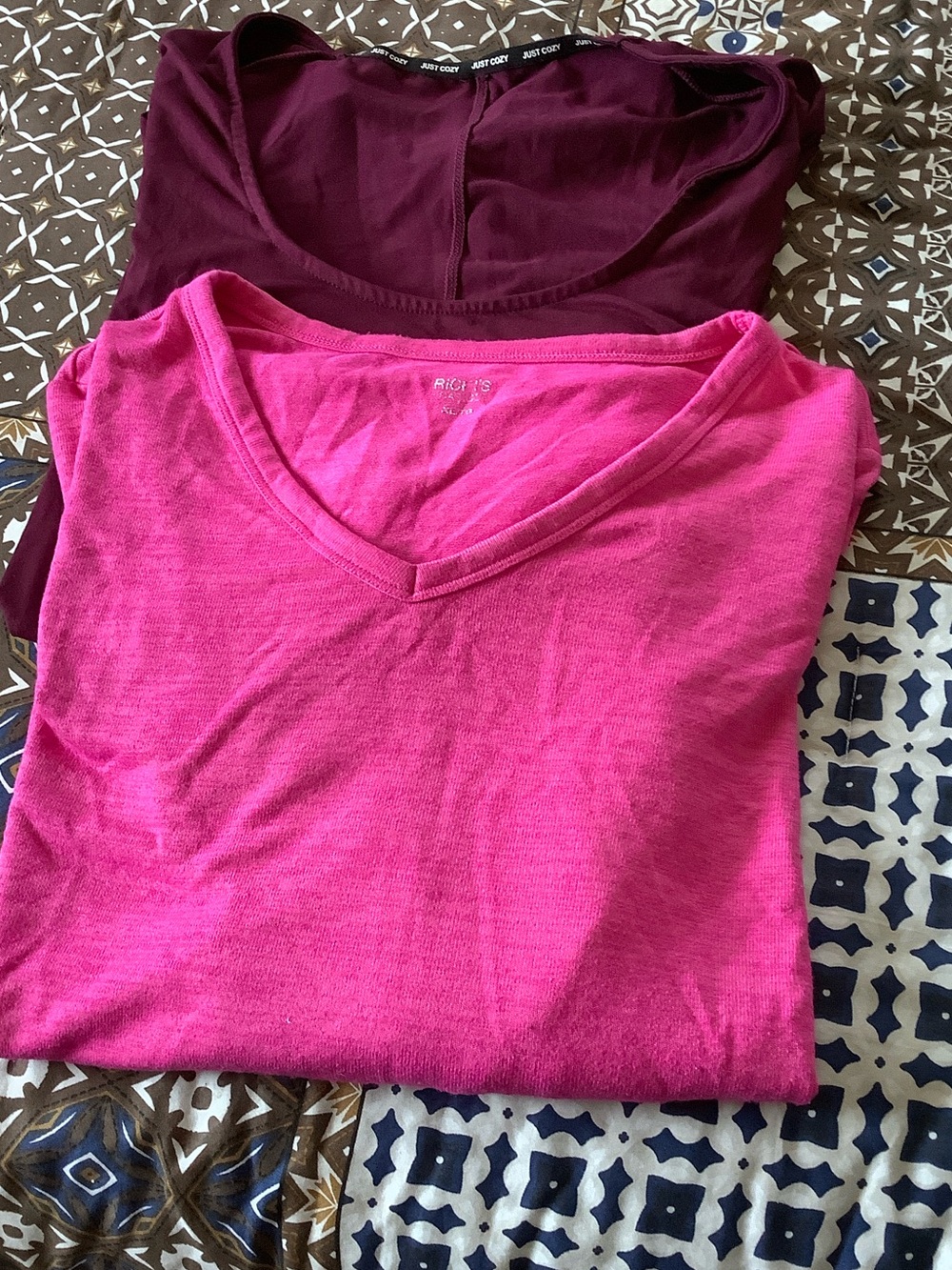 Set of Two V-Neck Tees in Hot Pink and Plum